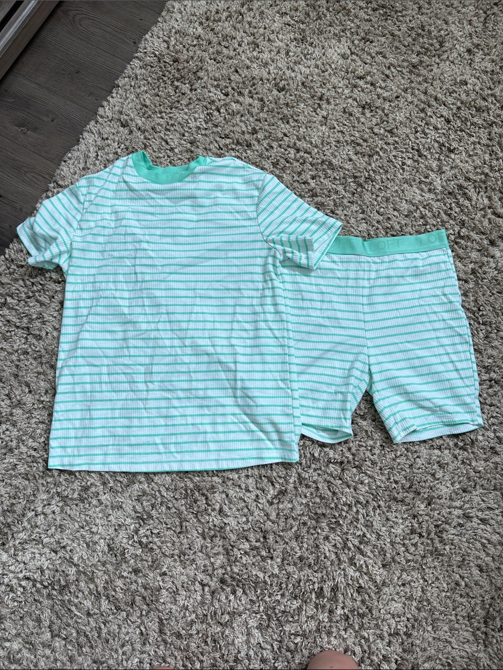 LOFT Mint and White Striped Short Pajama Set